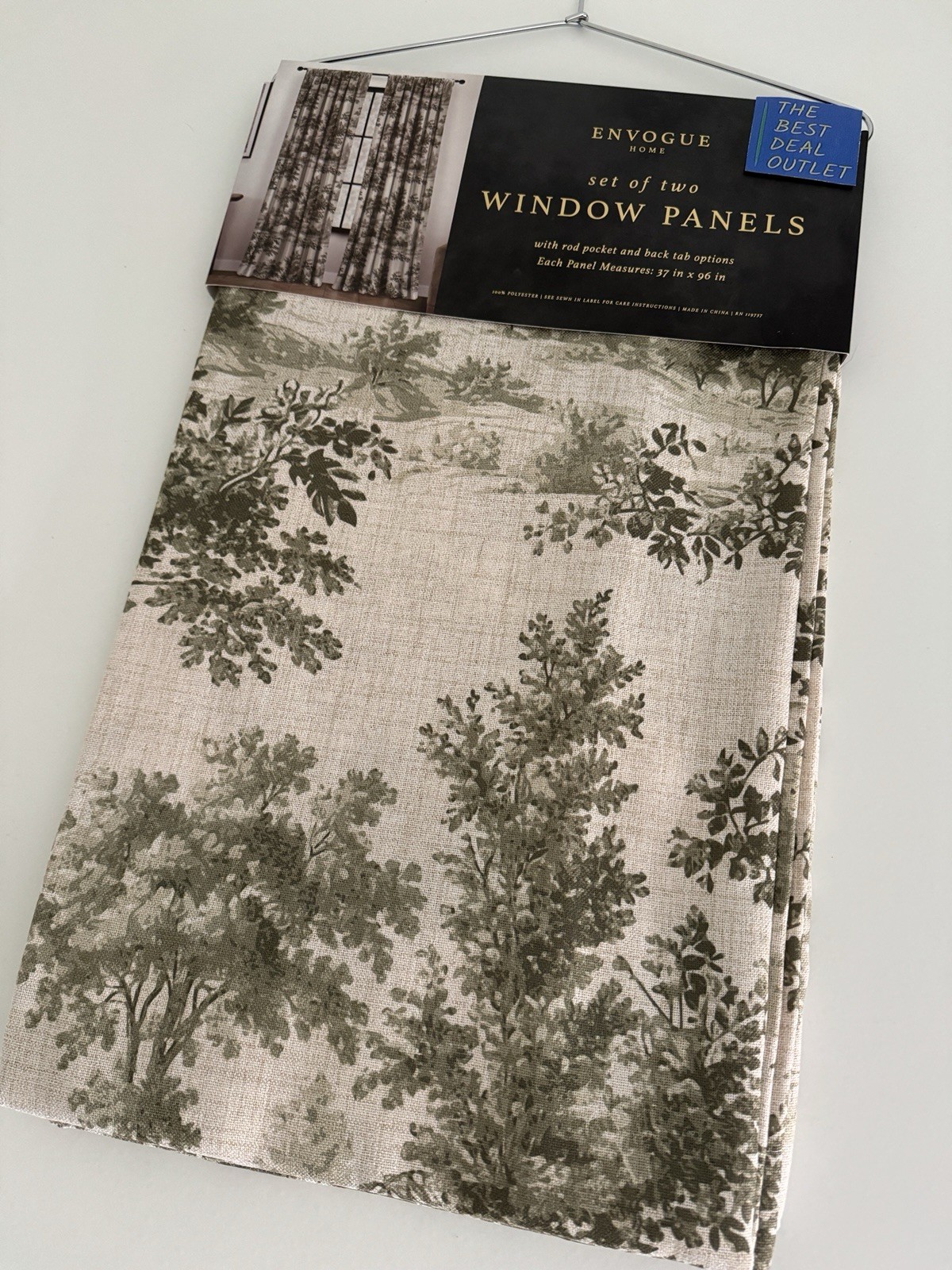 New ENVOGUE Window Curtains 2 Panels 37 x 96″ Beige Olive Green Drapers Back Tab