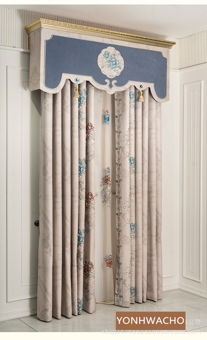 Italy jacquard bay window beige cloth blackout curtain valance drape C1618