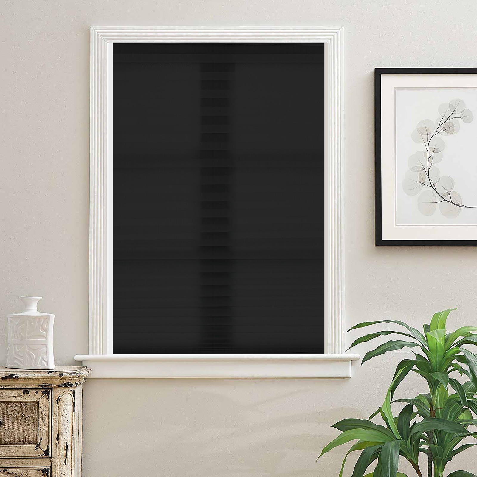 Light Filtering Pleated Non Woven Fabric Cordless Black Window Blinds 48″x72″