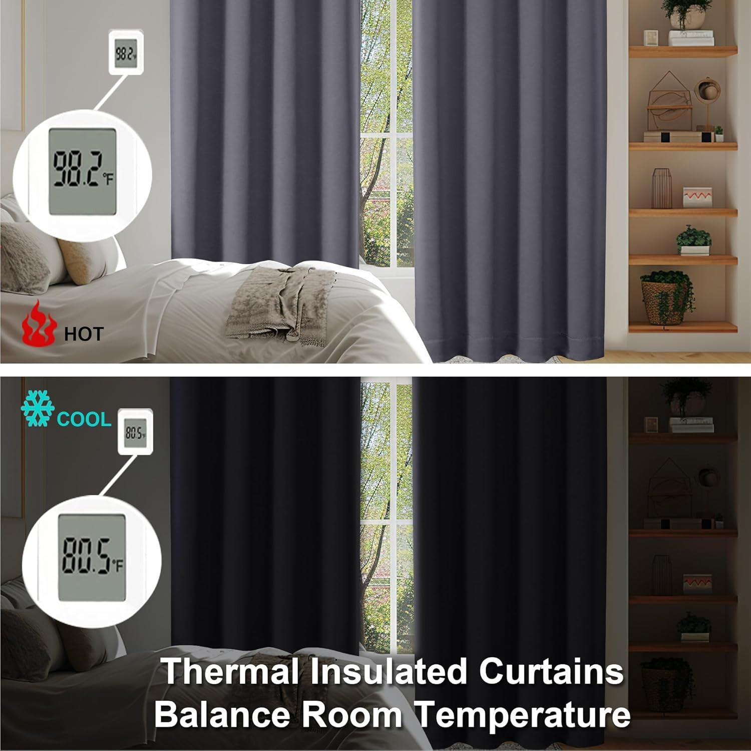 Ava Grey Short Blackout Curtains for Bedroom 54 Inches Long 2 Panels Set, Solid
