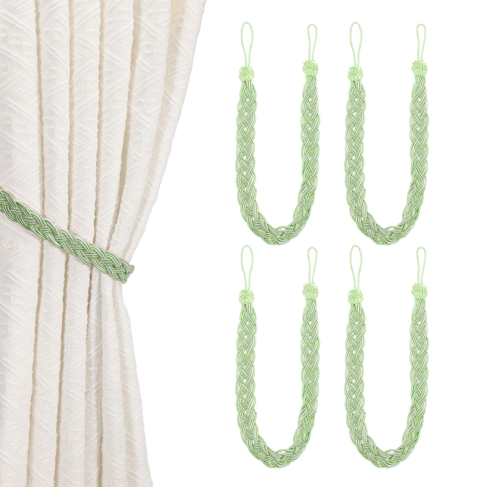 4Pcs Curtain Tiebacks 56cm/22″ Braided Drapery Holdback Pale Green