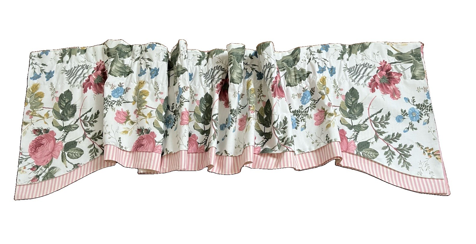 COUNTRY CURTAINS Brand Valance 20”x 84” Roses Pink Ticking Stripe Layer Lined