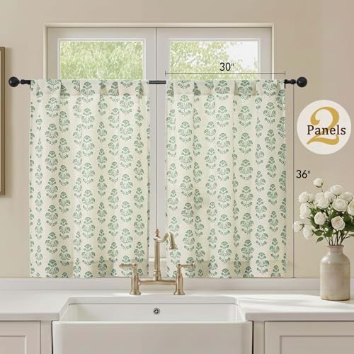 36 Inch Short Kitchen Window Curtains – 30″W x 36″L (Pack of 2) Sage Green