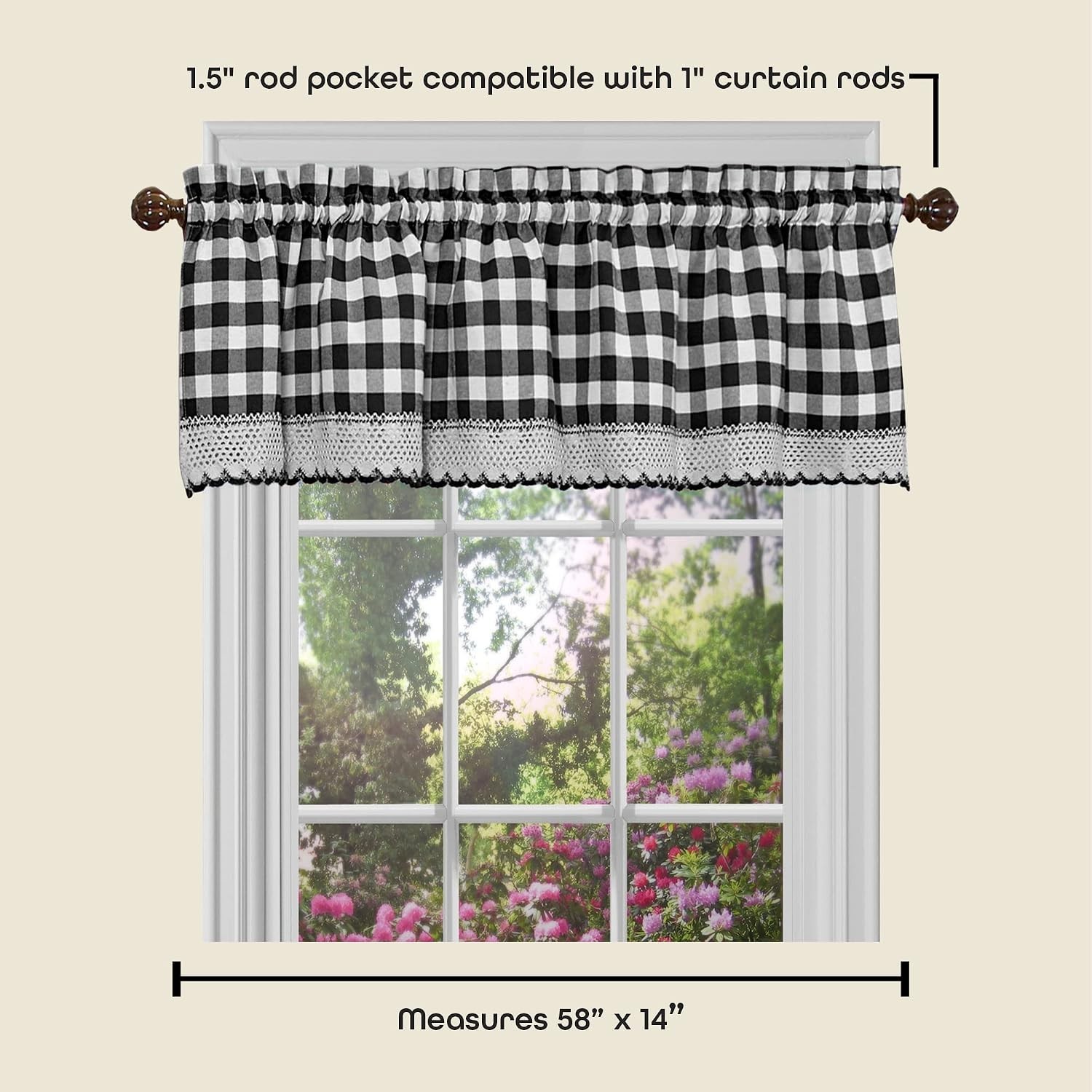 Buffalo Check Valance Curtains – 58″W x 14″L – Light Filtering Farmhouse Style