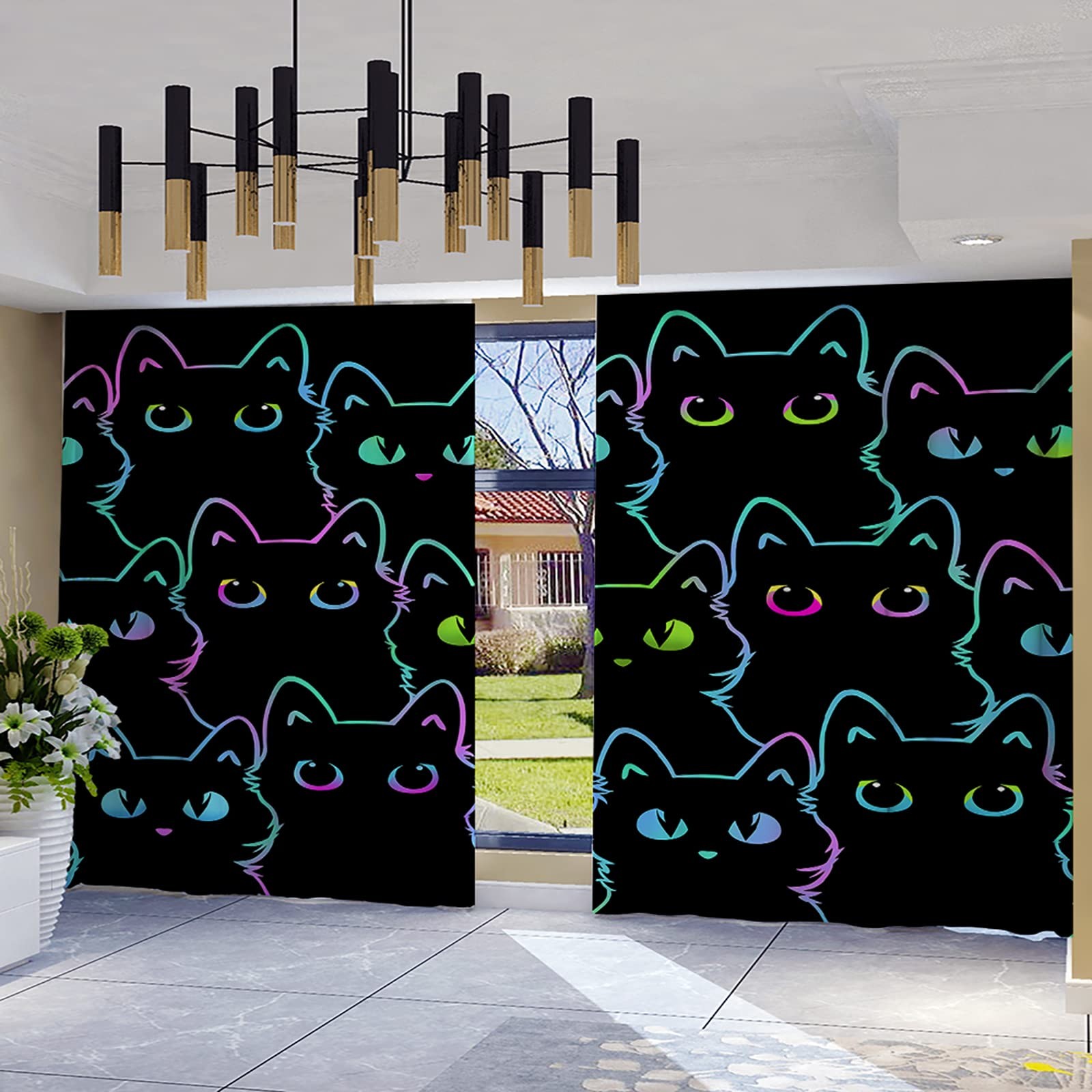 Cute Cartoon Cat Window Curtains for Kids Room 86W x 89L inch,Simple Strokes …