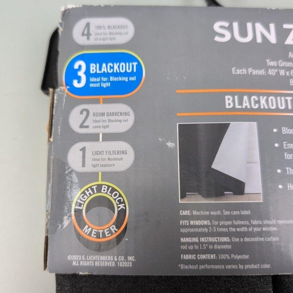Sun Zero Arlo Blackout Window Panels 2 Pack 40×63 Black Grommet Curtain Pair