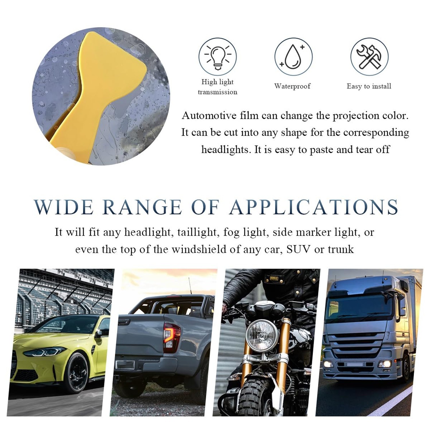 Car Light Tint Film, 11.8″ × 47.2″ Self-Adhesive Auto Light Wrap Film Roll