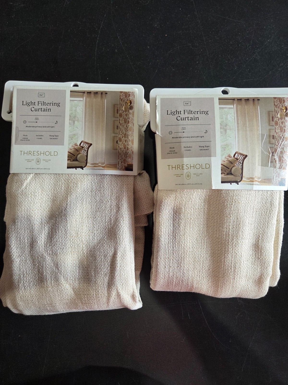 Threshold Light Filtering Textured Weave Window Curtain Panel Beige 54″x84″ 2Pcs