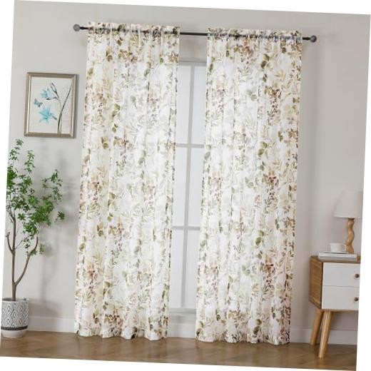 Crushed Sheer Curtains, 84 Inches Long, 2 42″W x 84″L (Pack of 2) Brown/Multi