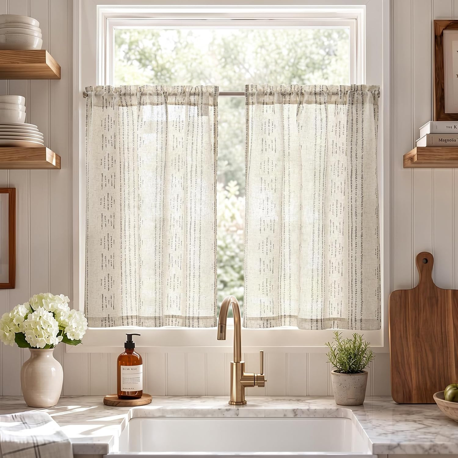 Boho Kitchen Curtains Linen Tier Curtains 36 Inches Bohemian Cafe Small Drapes G