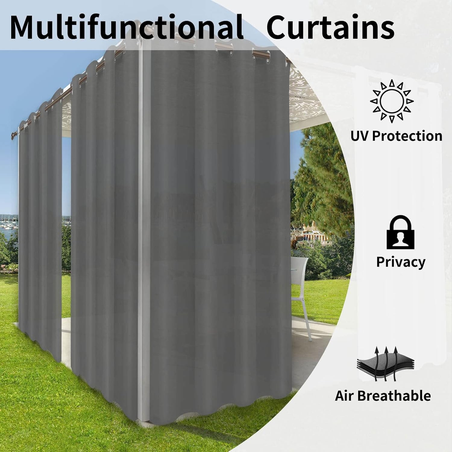 100″x96″ Extra Wide Waterproof Outdoor Curtains Patio Blackout Privacy Drapes