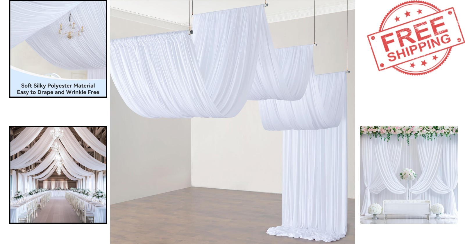 Chic 10ft x 20ft White Ceiling Drapes – Perfect for Weddings & Tent Decorations