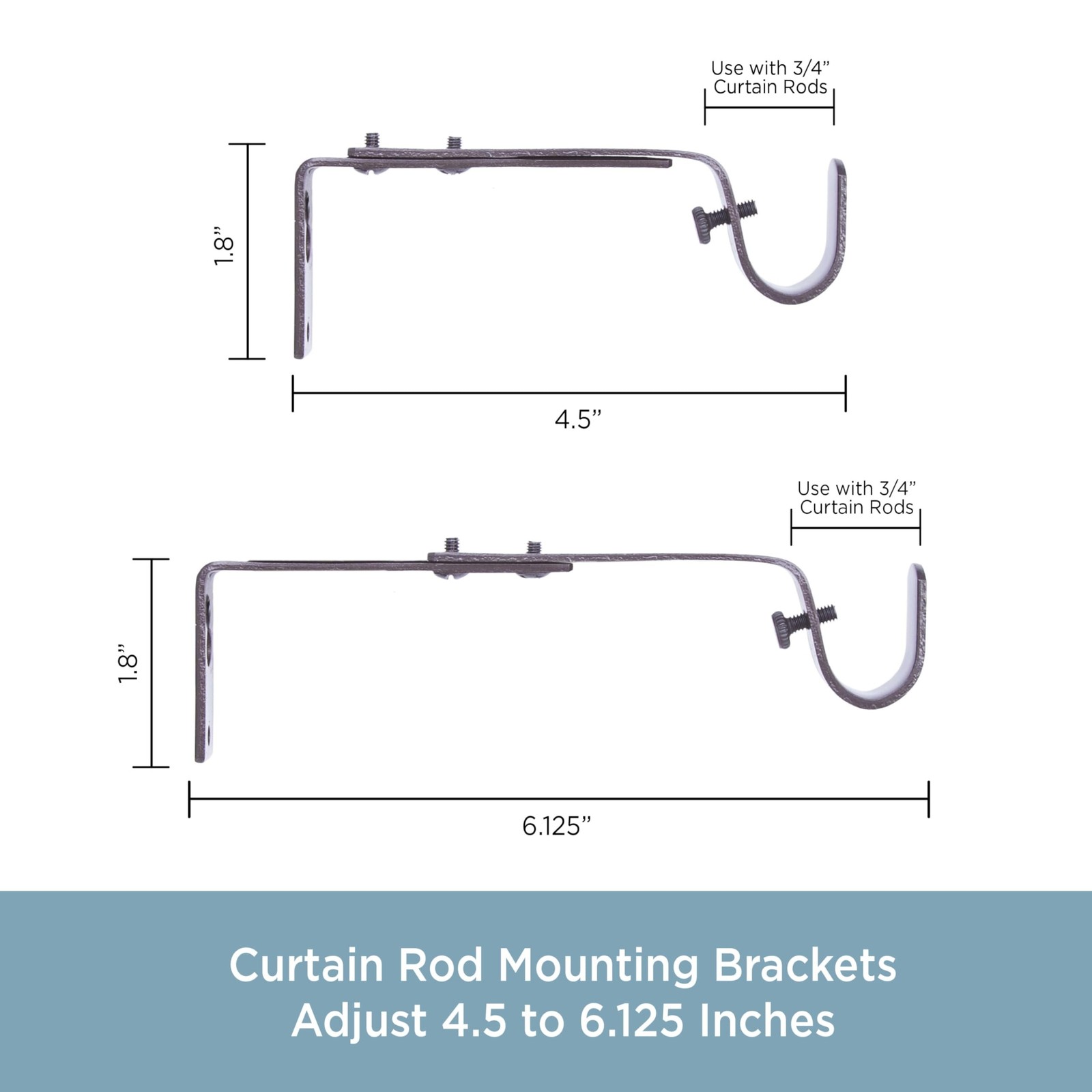 Kenney Adjustable Curtain Rod Brackets, Mocha (2-Pack) For 3/4″ Curtain Rod