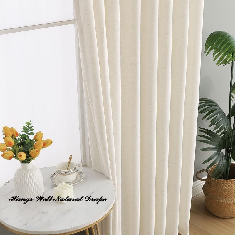 Grichril Pinch Pleated Linen Blended Curtains Semi-Sheer 72×96 inch (1 Panel)