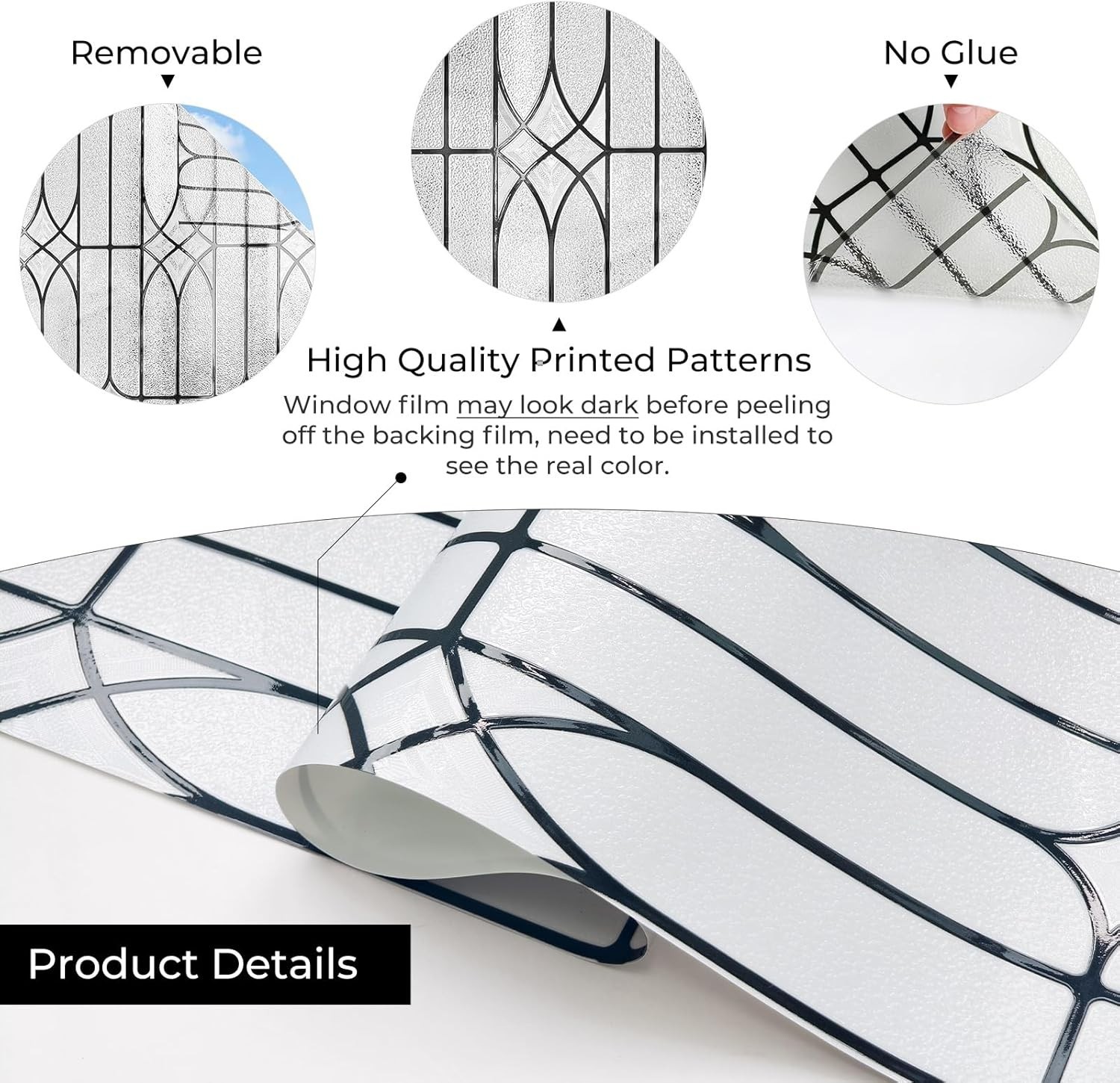 Elegant Window Privacy Film – Stained Glass Effect, UV Protection, 17.3″x78.7″