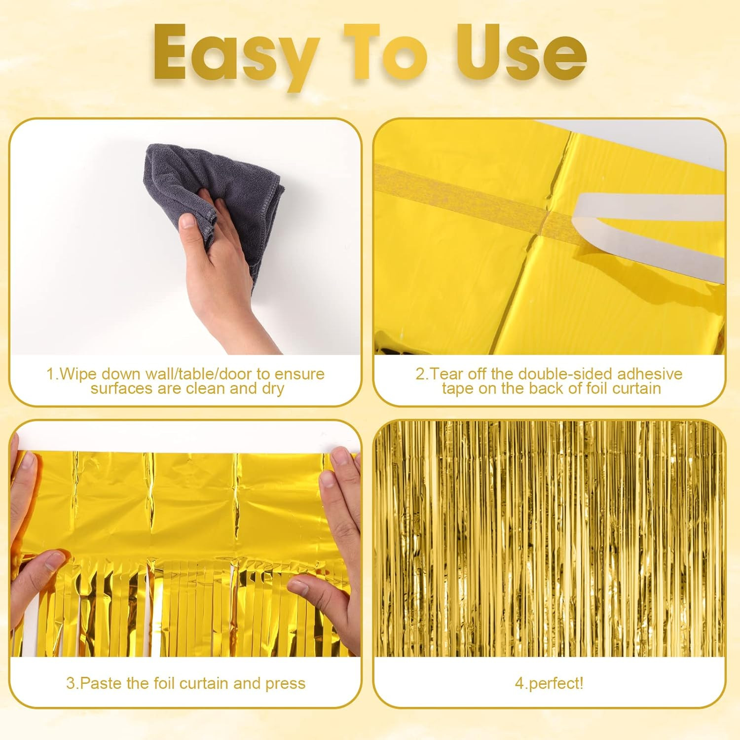 3 Pack Gold Foil Fringe Backdrop Curtains 3.3 x 8.2 Ft Party Decoration Set