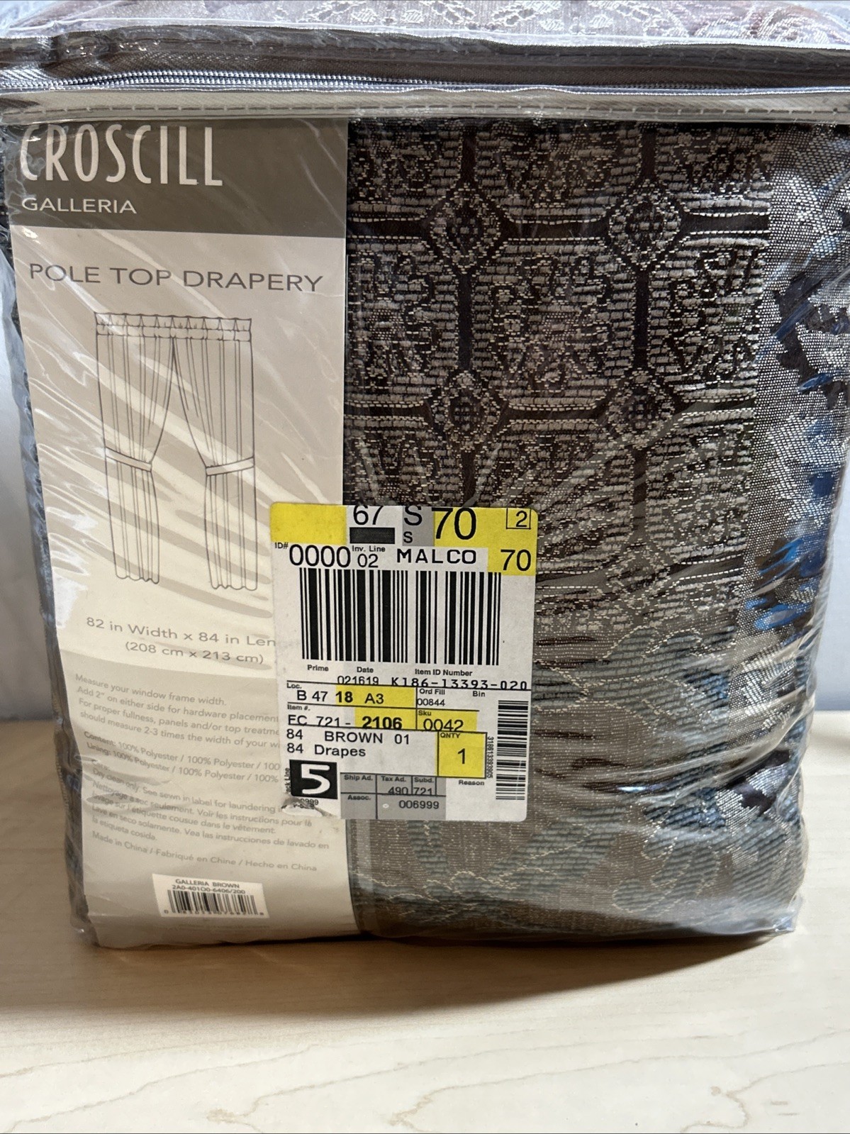 CROSCILL GALLERIA BROWN BLUE (PAIR) DRAPERY PANELS 41 X 84 TUSCAN POLE TOP NEW