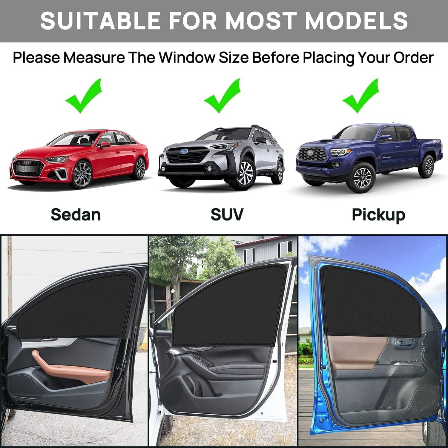 CARGEN Universal Side Window Sun Shade Magnetic Privacy Blinds Car Black