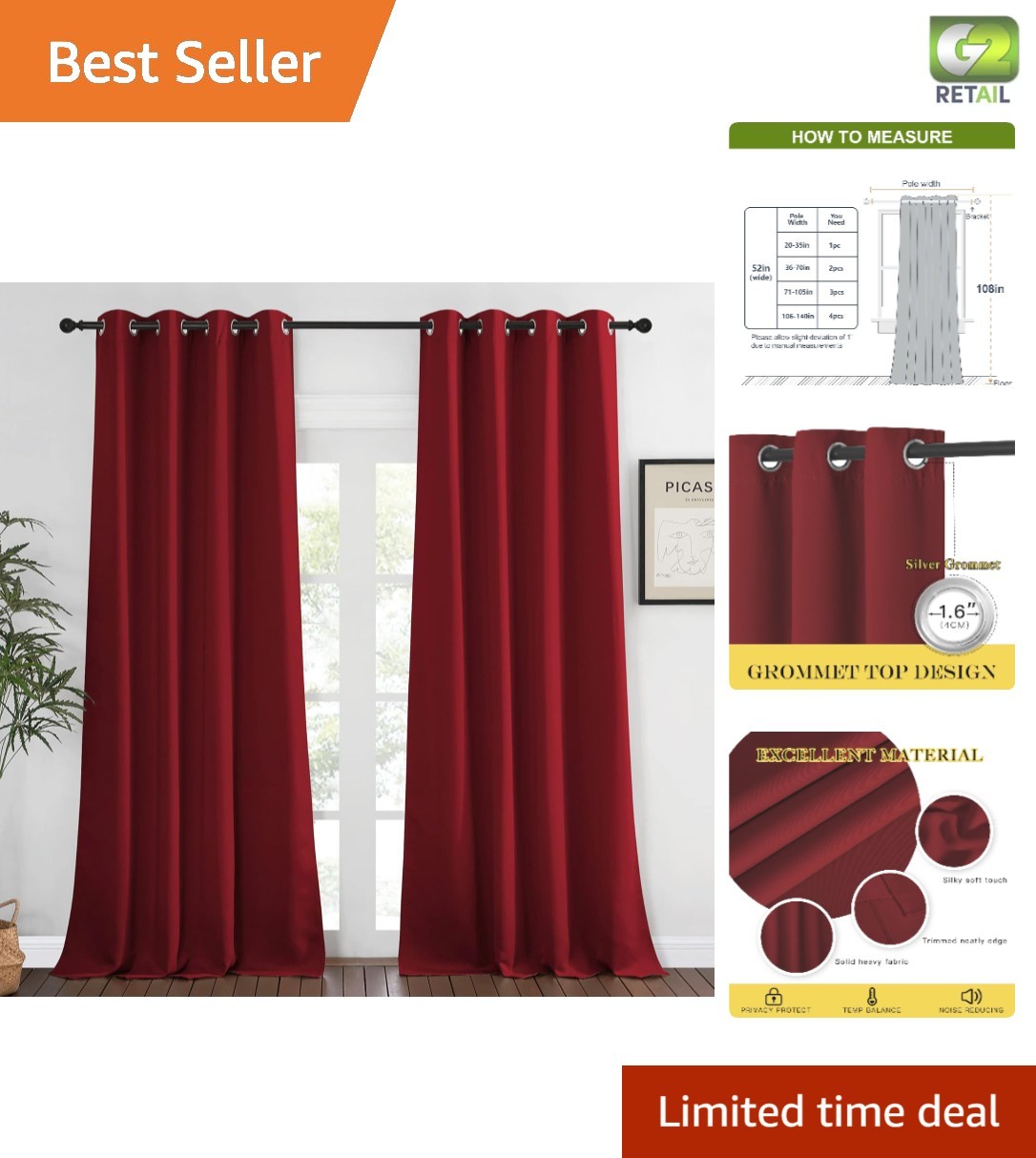 Elegant Burgundy Blackout Drapes – 52″ Wide x 108″ Long for Ultimate Privacy