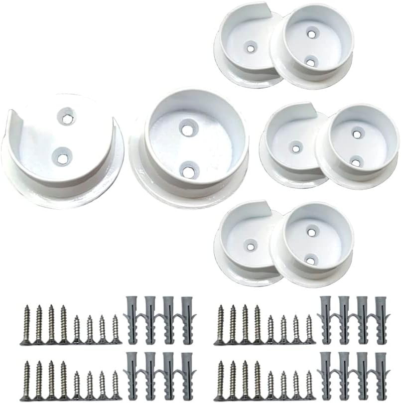 Heavy Duty Solid Metal Closet Rod Socket Set, 1-3/8”, Matte White, 2 Pair, Made