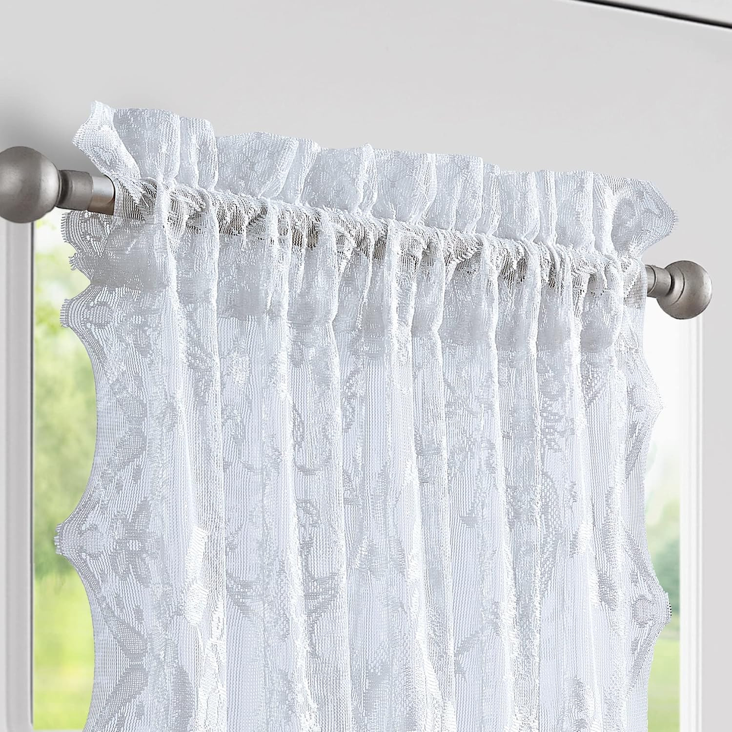 2 52 x 72 White Lace French Door Curtains. (Luna 52×72, White) | Pair of Premium