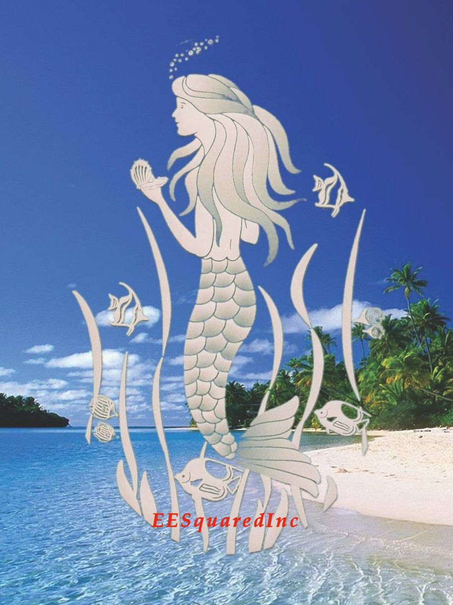 Mermaid Static Cling OVAL Window Decal 8×12 Sliding Glass & Shower Door Decor
