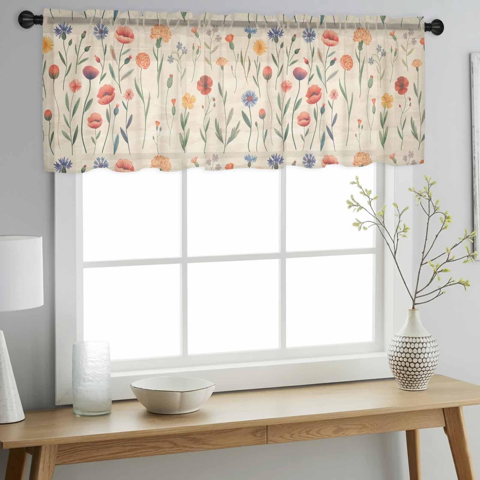 Futuregrace Retro Small Floral Sheer Valance Curtains for Kitchen Living Room…