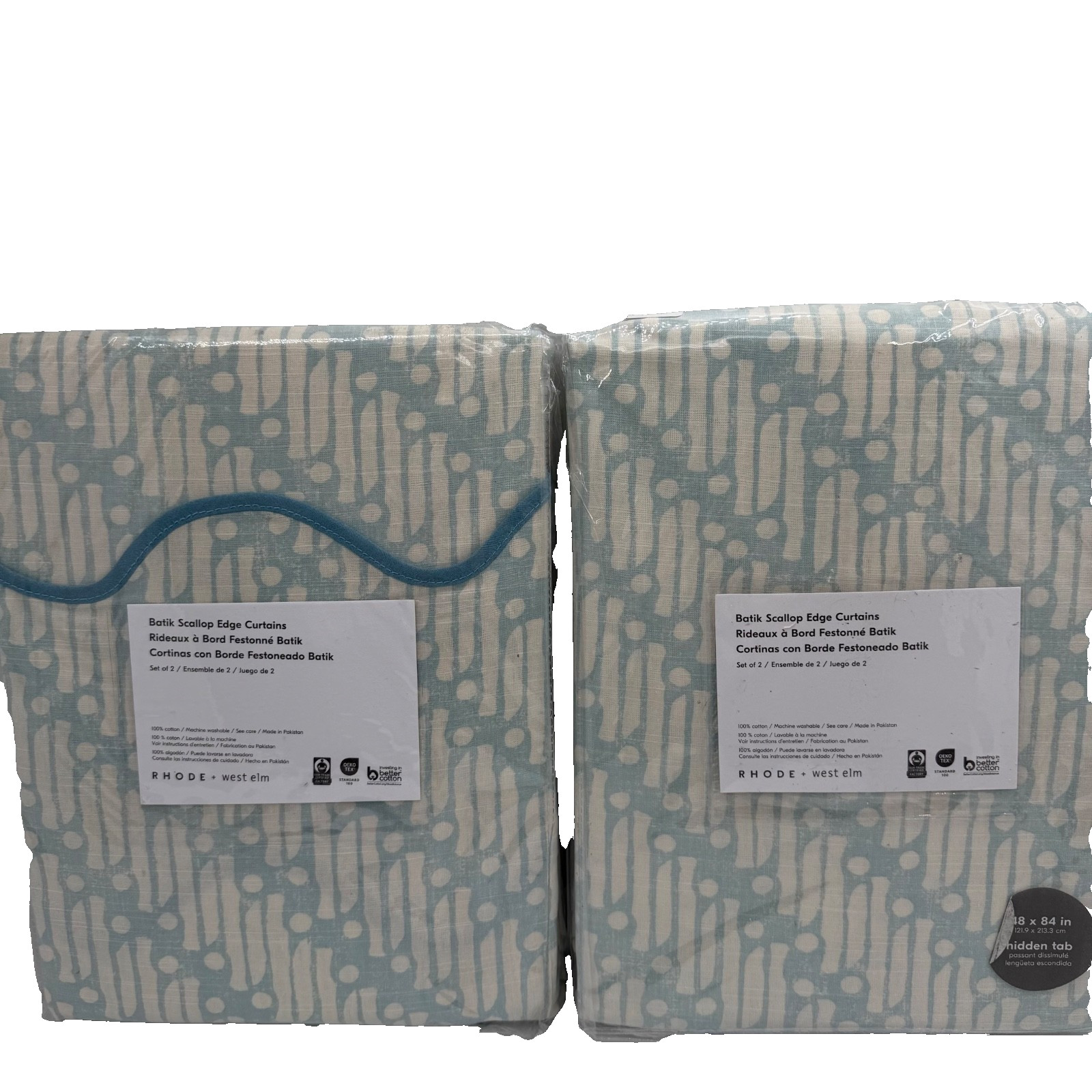 New West Elm Batik Scallop Edge Drapes 48″ x 84″ Set of 4 ~Blue~ Pottery Barn
