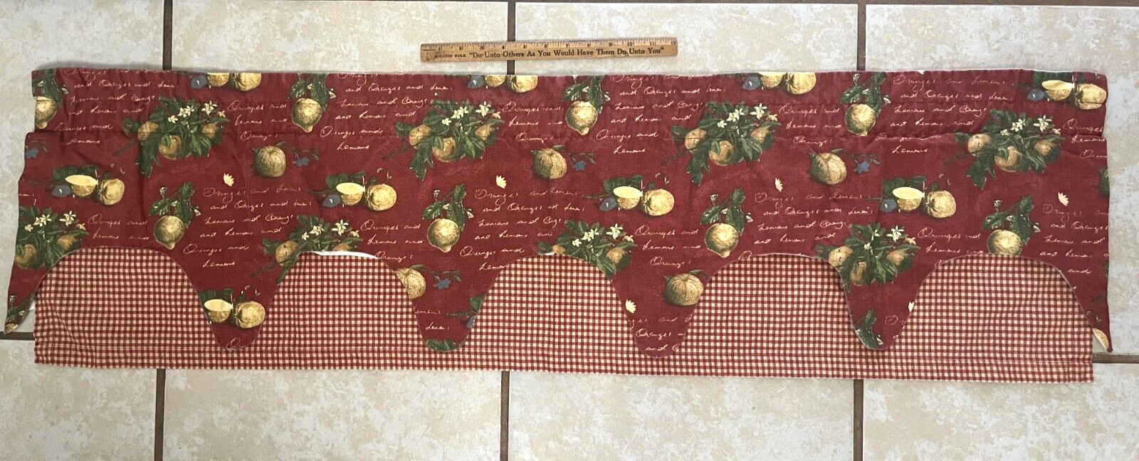 WAVERLY FRENCH COUNTRY PAIR of Valances Oranges Lemons Scalloped Edges 50″ x 14″