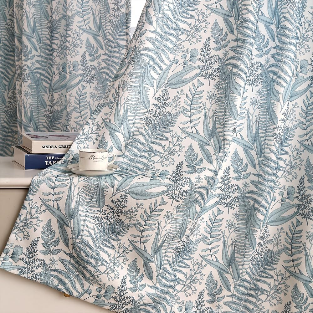 Farmhouse Floral Chenille Curtains, Blue, 52″W x 84″L, 2 Panels for Home Decor