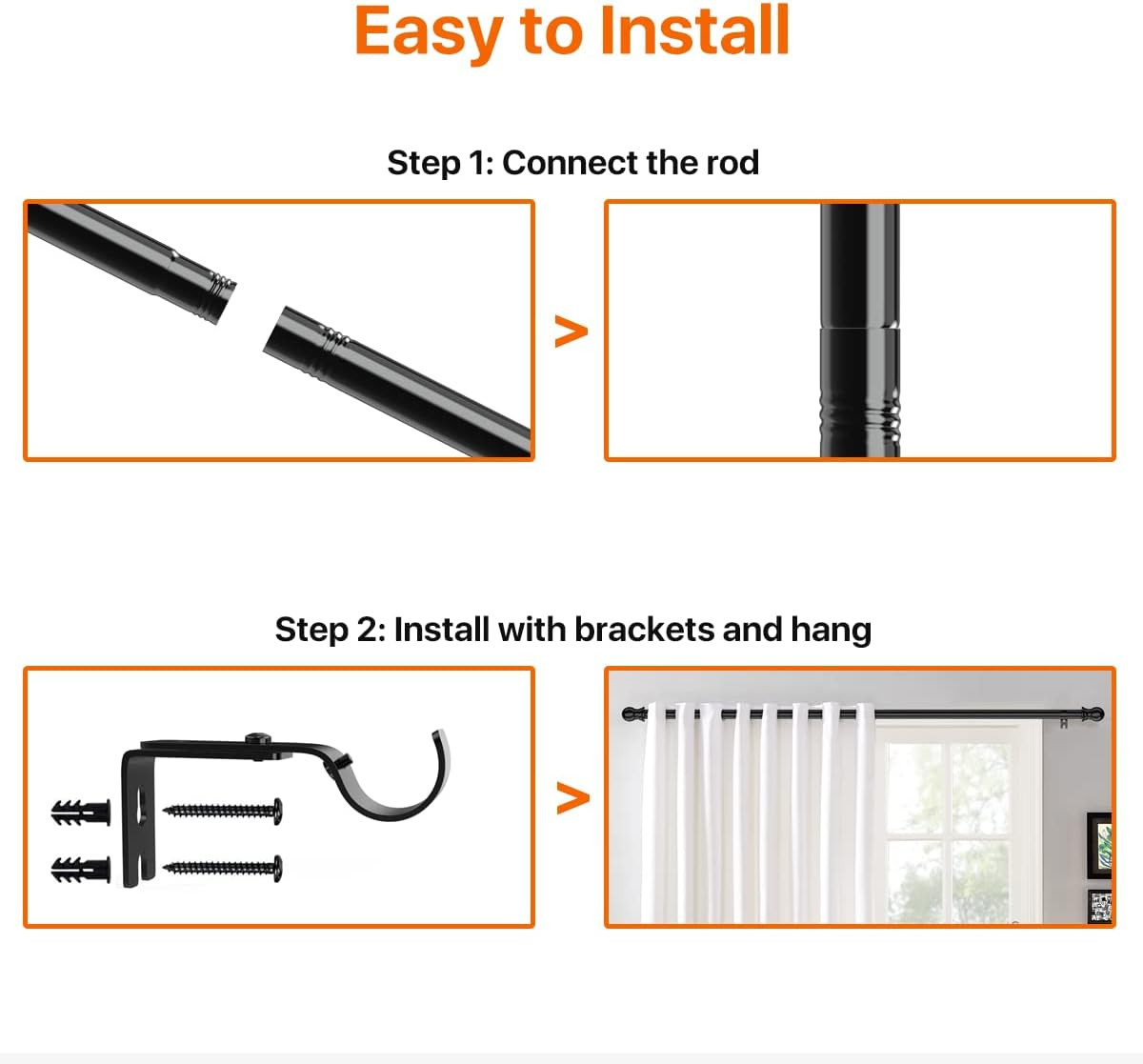 Curtain Rods for Windows 66 to 120, 1 Inch Heavy Duty Splicing 10 Ft Curtains Ro