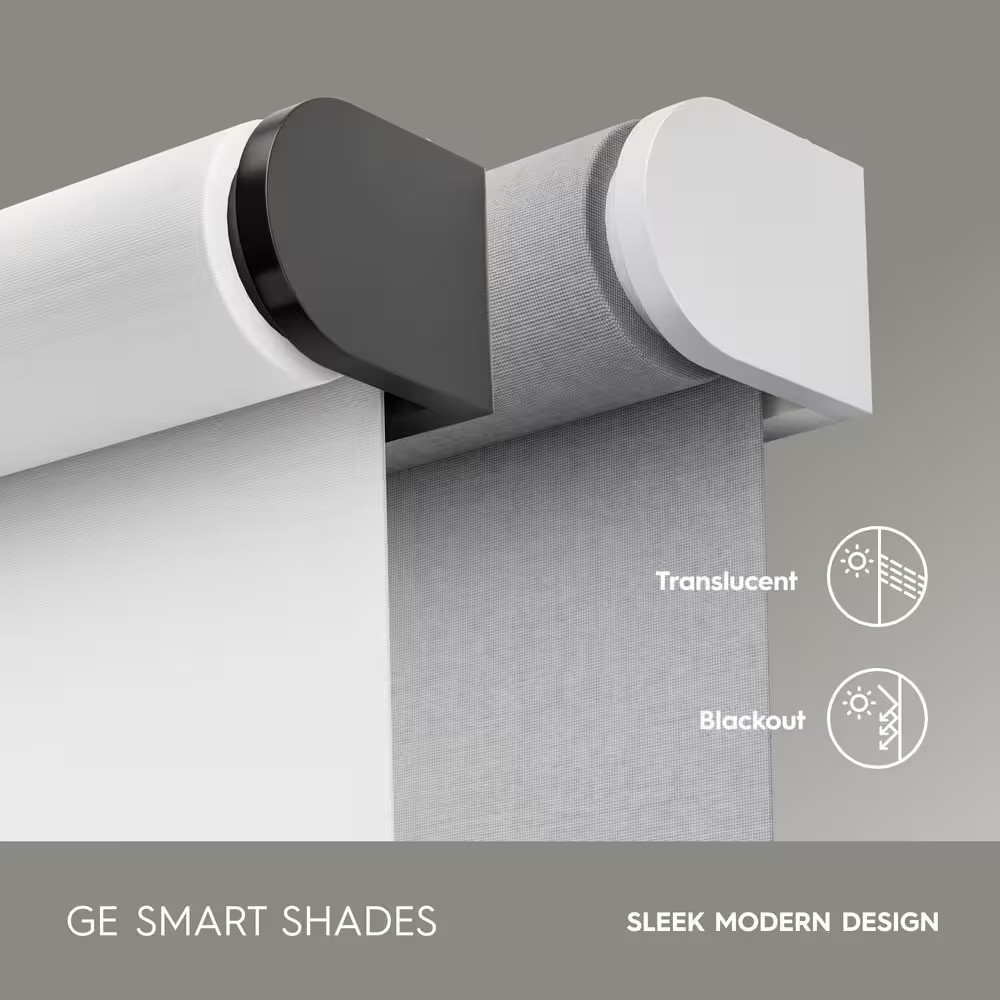 Smart Shade, Motorized Window Blind, Black Hardware, Translucent White Fabric, 3