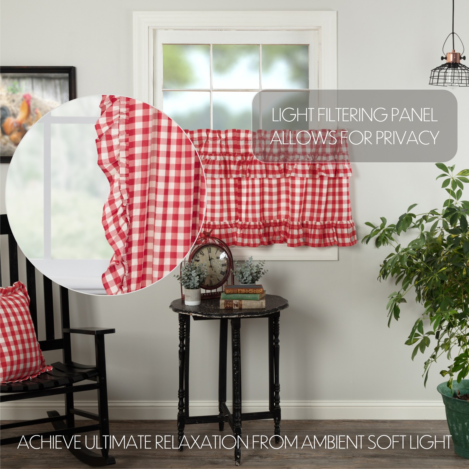 Farmhouse 24″x36″ Tier Pair Red Rod Pocket Kitchen Window Curtains VHC Brands