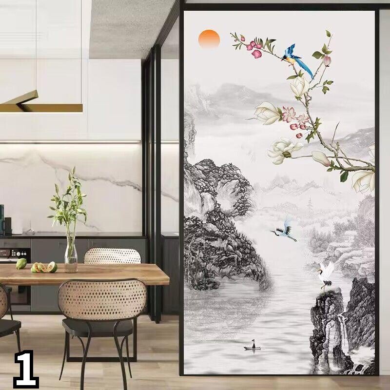 Frosted Stained Privacy Window Films Static Glass Sticker Flower Bird Pattern