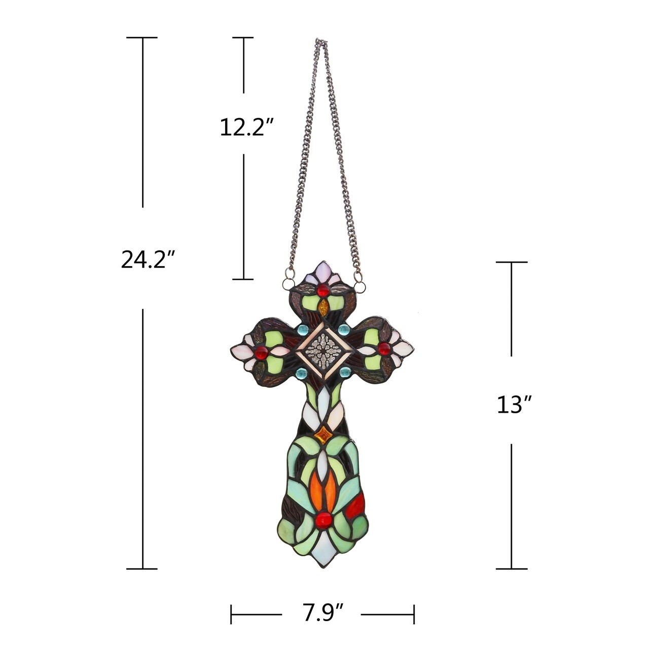 Stained Glass Cross Window Panel Suncatcher Art Glass Victorian Tiffany Style
