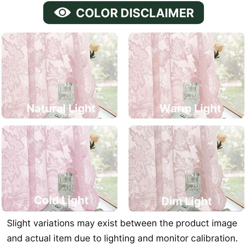 H.VERSAILTEX Light Pink Lace Curtains 54 Inch Length 2 Panels Set Rod Pocket, Fr
