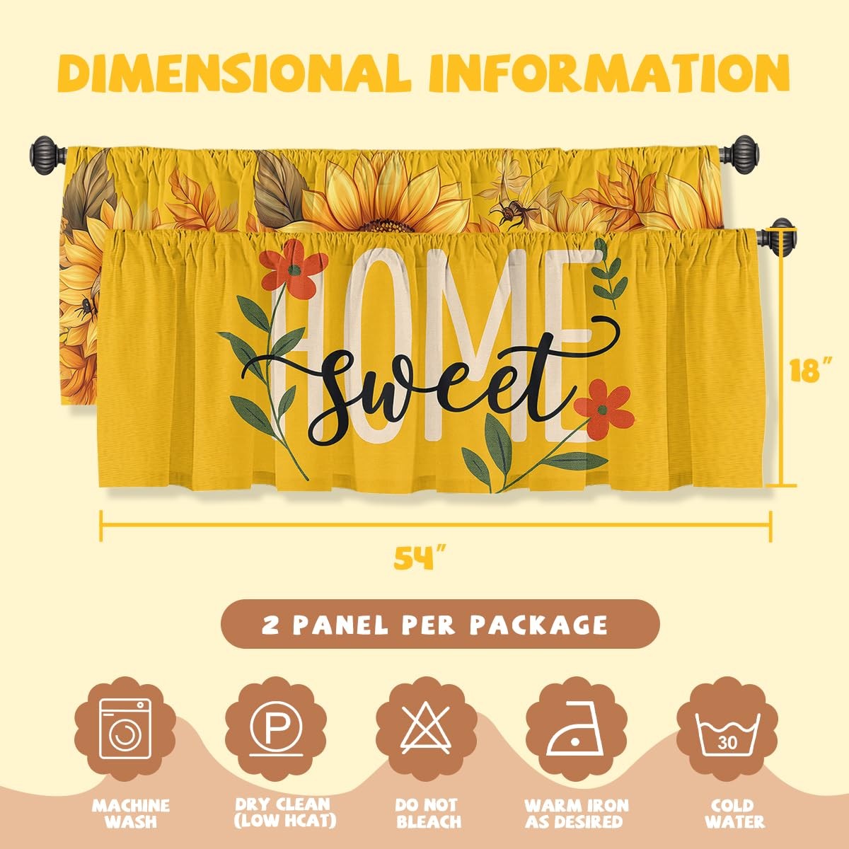 Flower Valance Curtain for Windows 2 Pack, Sunflower Bee Summer Garden Sweet …