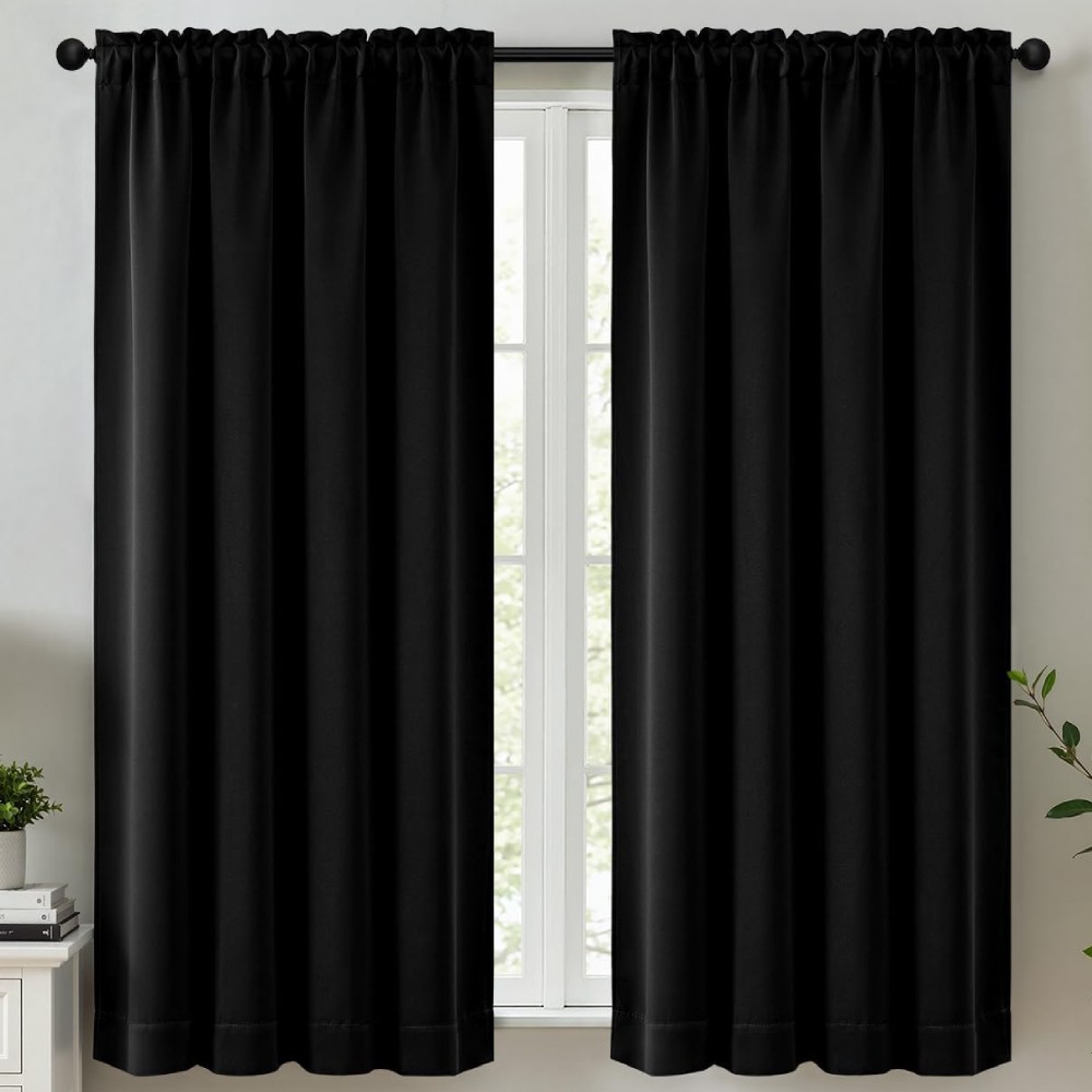 Cortinas 2 Paneles 95% Blackout Negras De 40×63 Para Dormitorio Cuarto Ventanas
