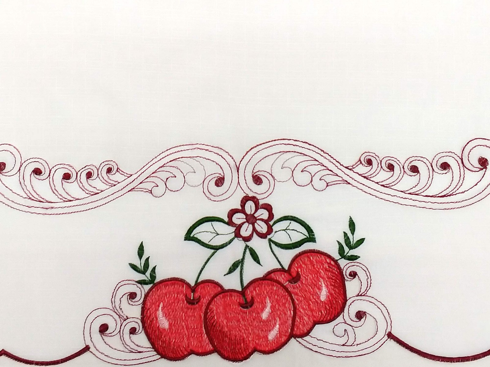 3 Piece Kitchen Cafe Curtain Set Embroidered Fruit Design Red Apple