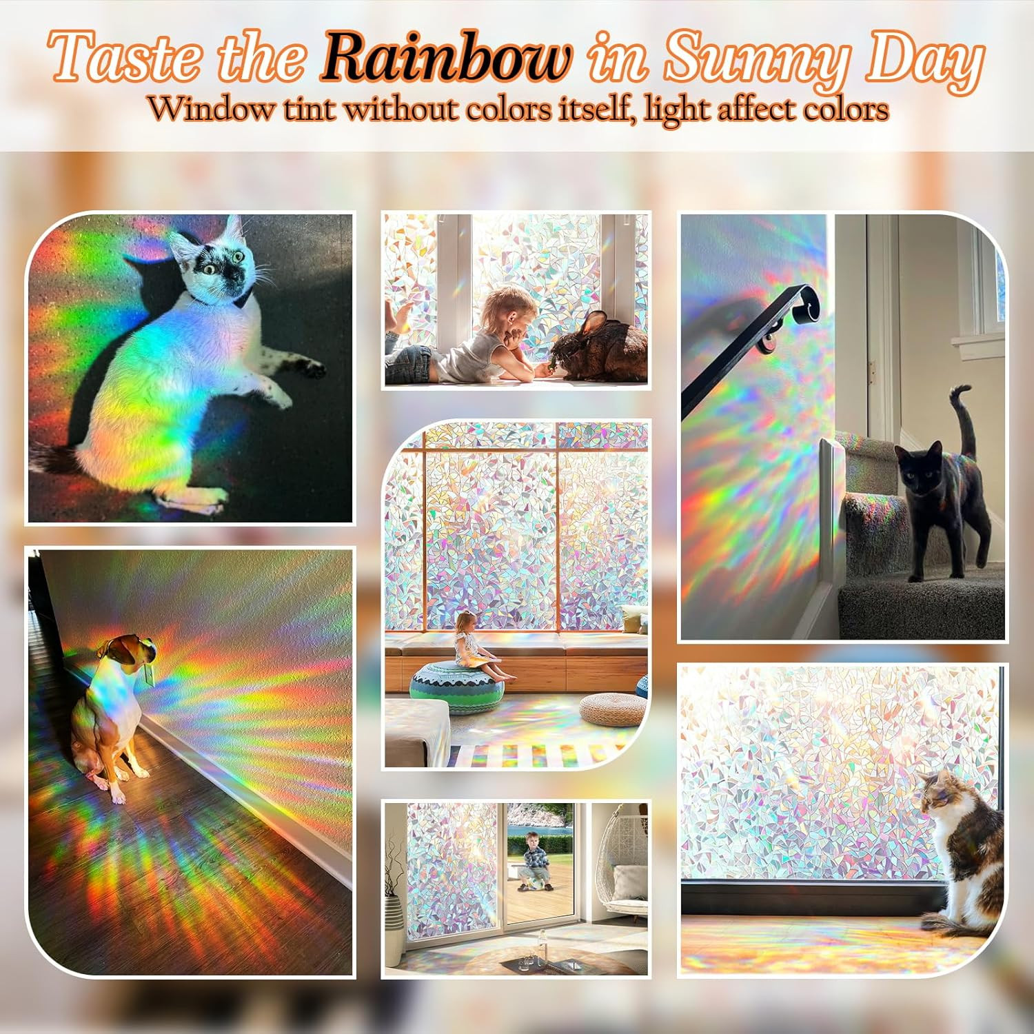 Rainbow Window Privacy Film Static Cling UV Blocking 17.5in x 78.7in