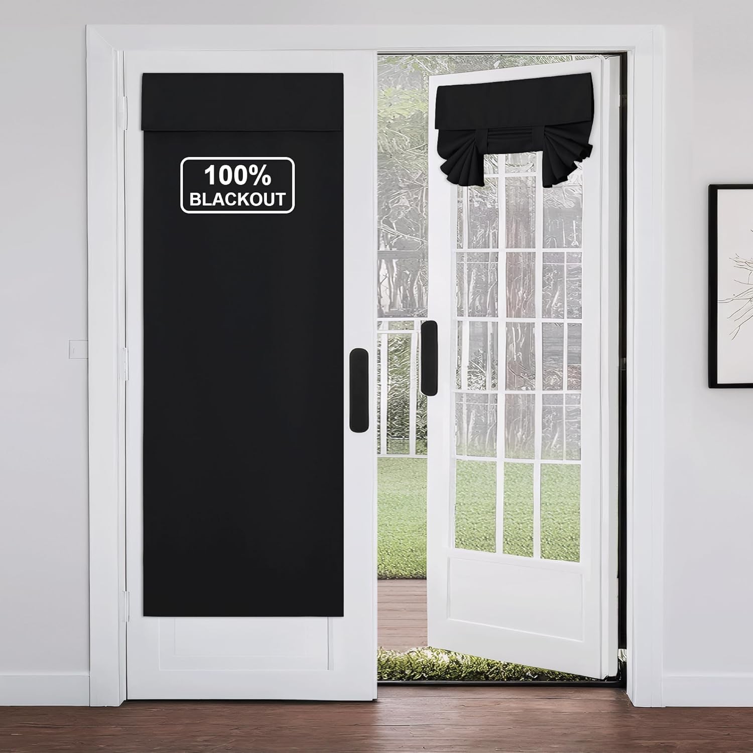 Black French Door Curtains for Window, 100% Blackout Thermal Insulated Window