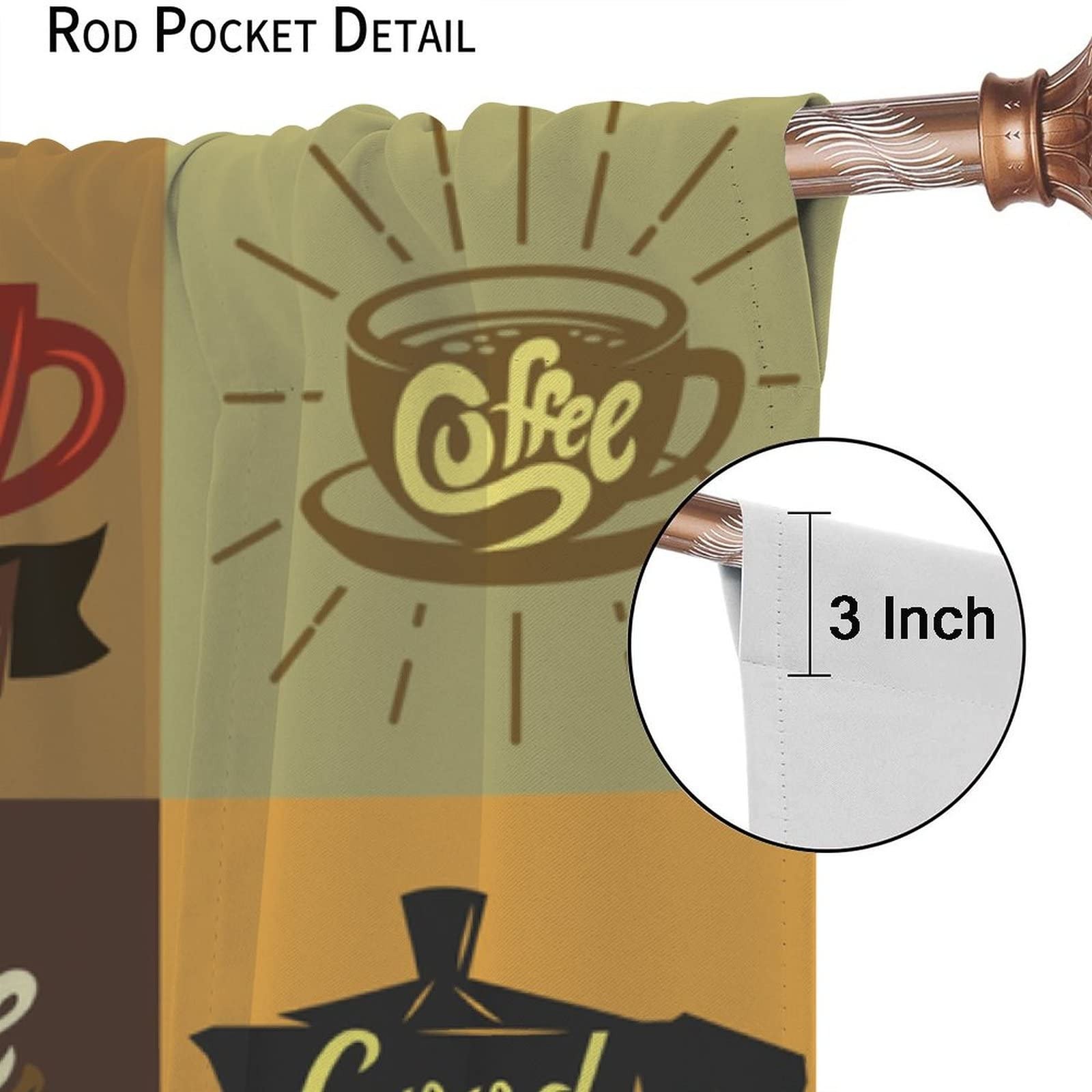 Vintage Coffee Theme Kitchen Cafe Curtains – 2 Panels, 42 x 45 Inch, Room Dar…