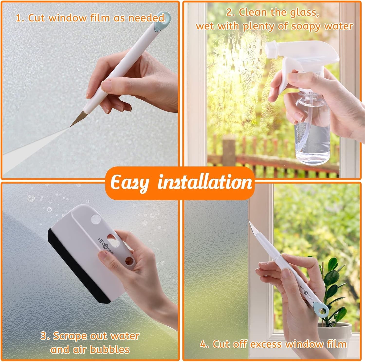 Window Film Kit 4 Pcs Window Privacy Film Installation Tools Easy to Apply Glass