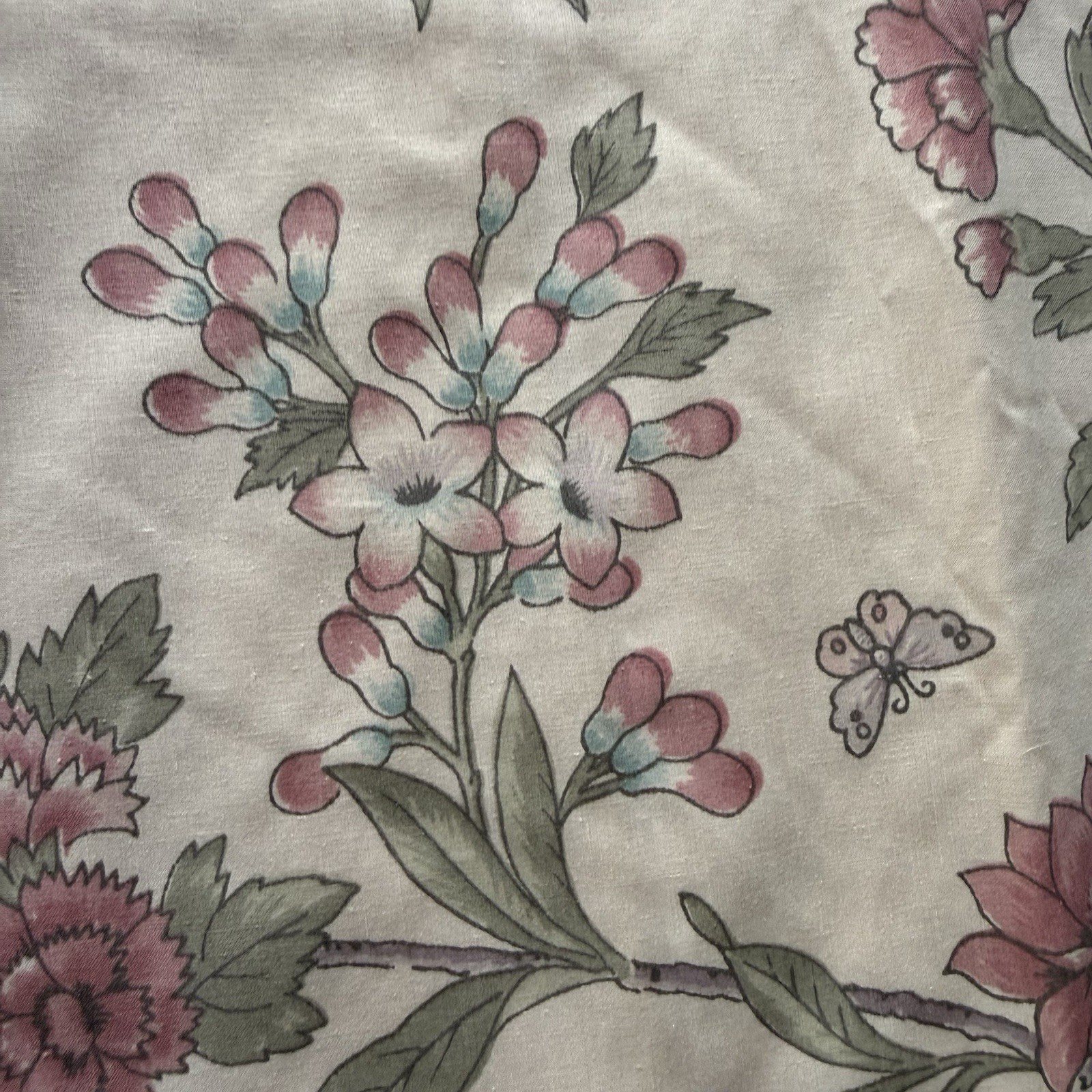 VTG SET 3 Floral Butterfly Lined Curtain Panels Retro 80s Tie Backs 88” L READ