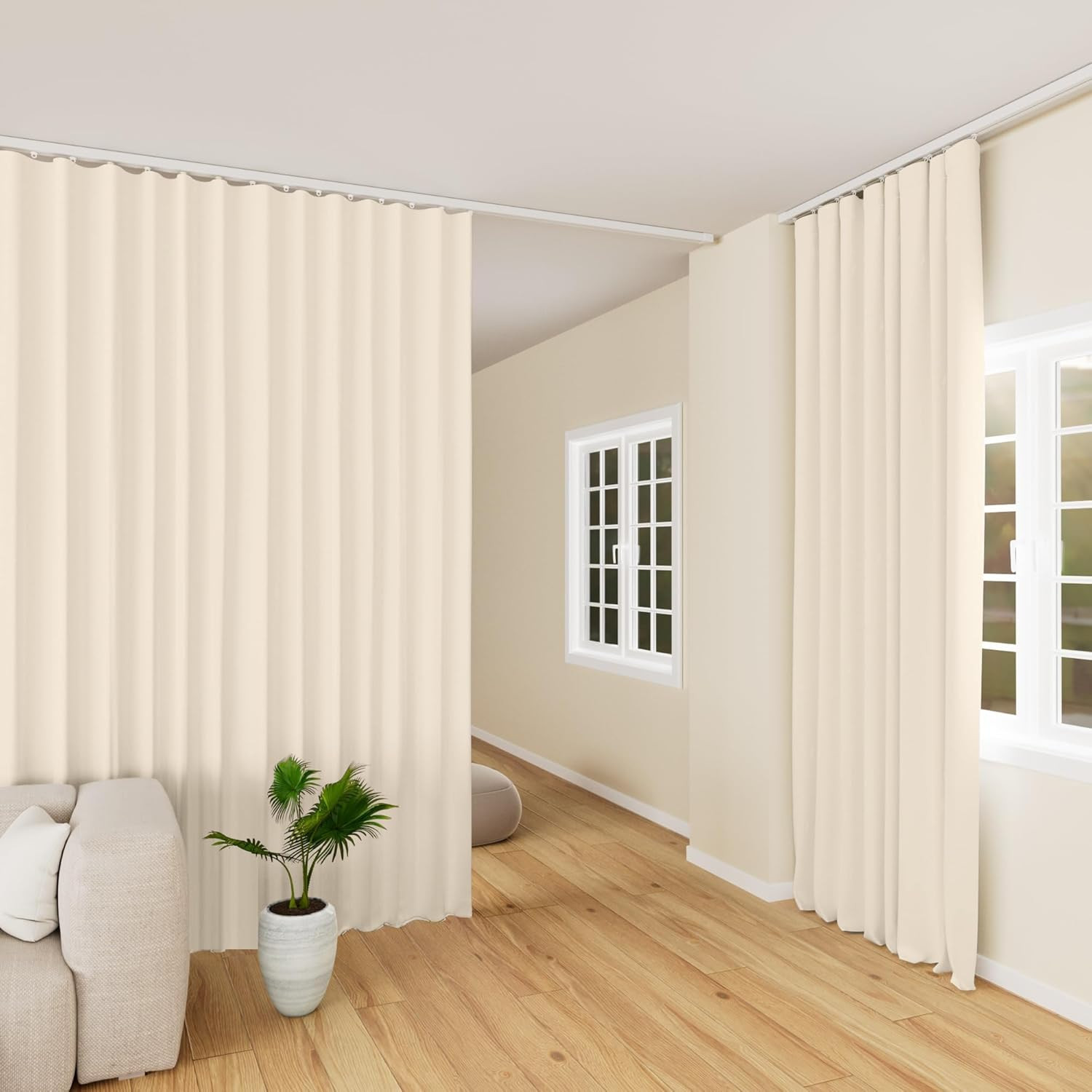 Beige Blackout Room Divider Curtains for Ceiling Track – W180 x H108