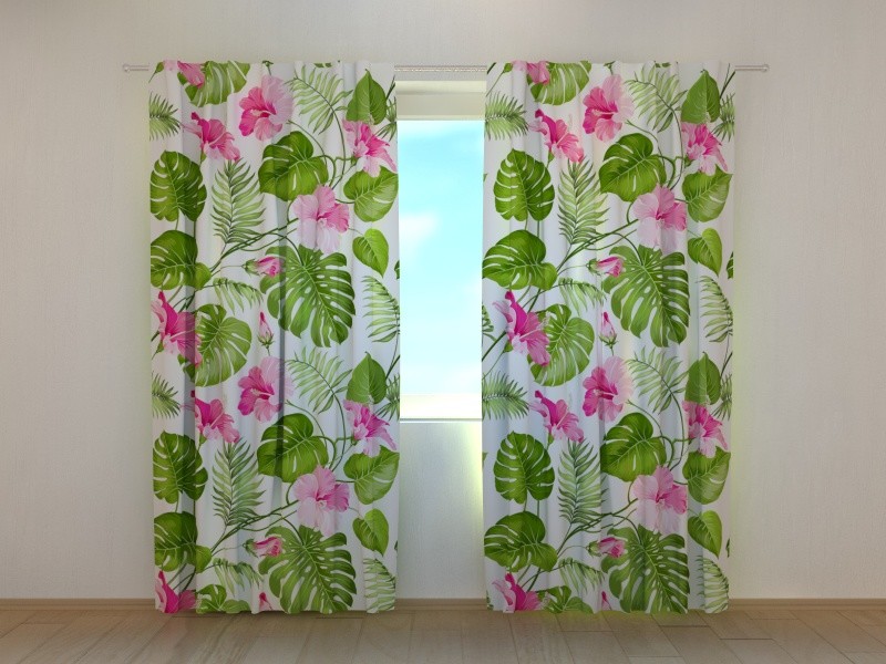 Curtain with Tropical Flowers on White by Wellmira custom made 3D printed
