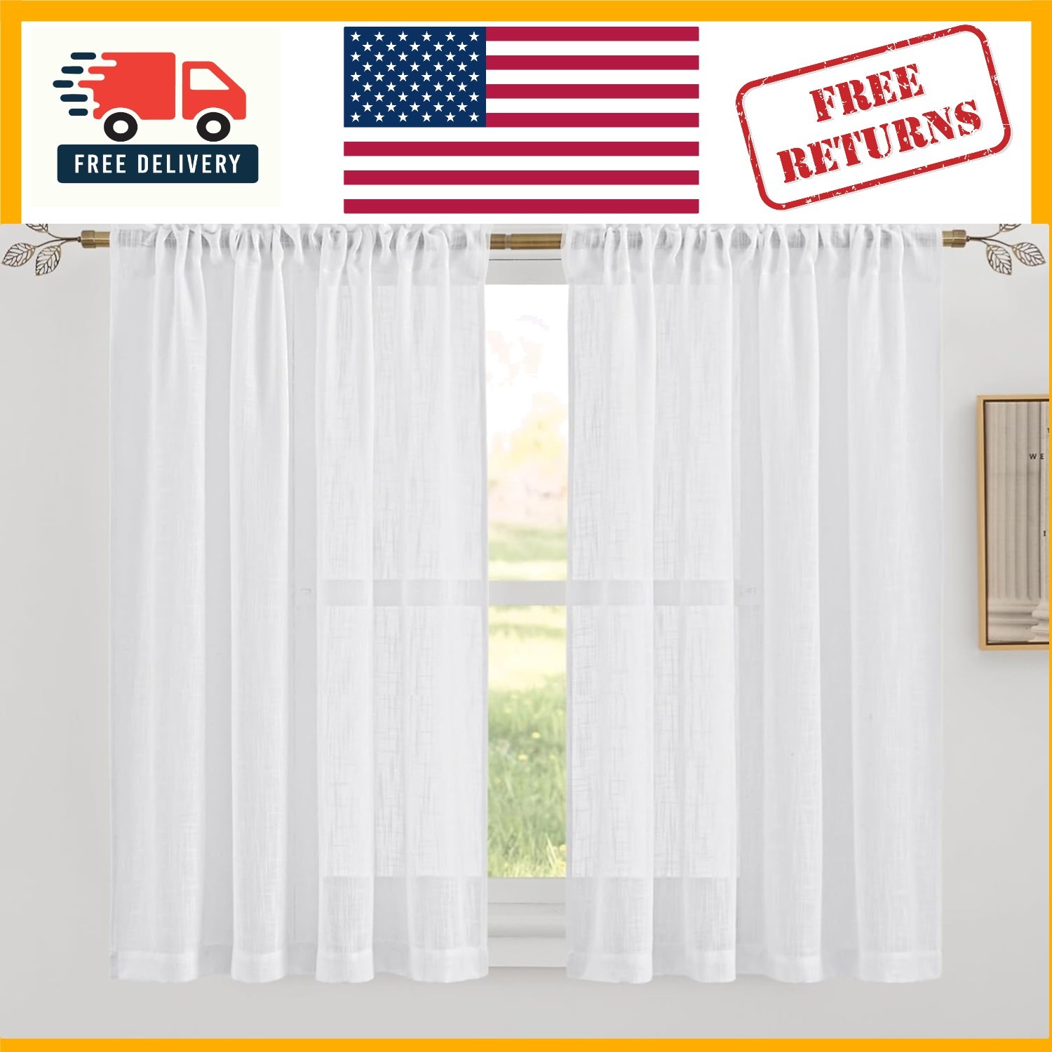 Breathable White Sheer Drapes, Light Filtering 42W x 45L, Perfect for Every Room