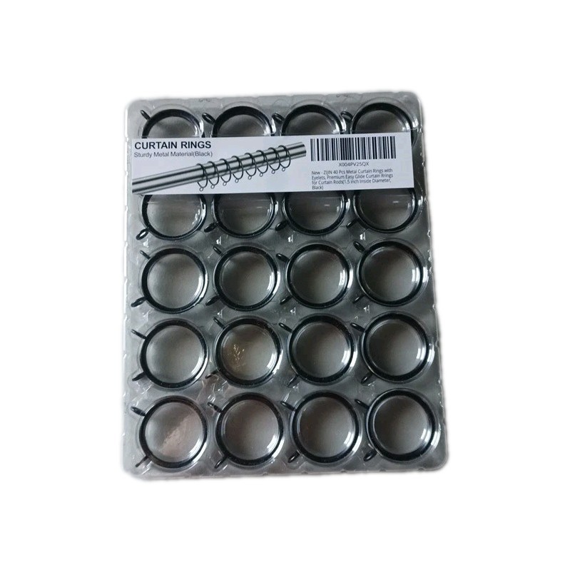 Curtain Rings with Eyelets 40 pcs Sturdy Metal Black 1.5 inch Inside Diameter