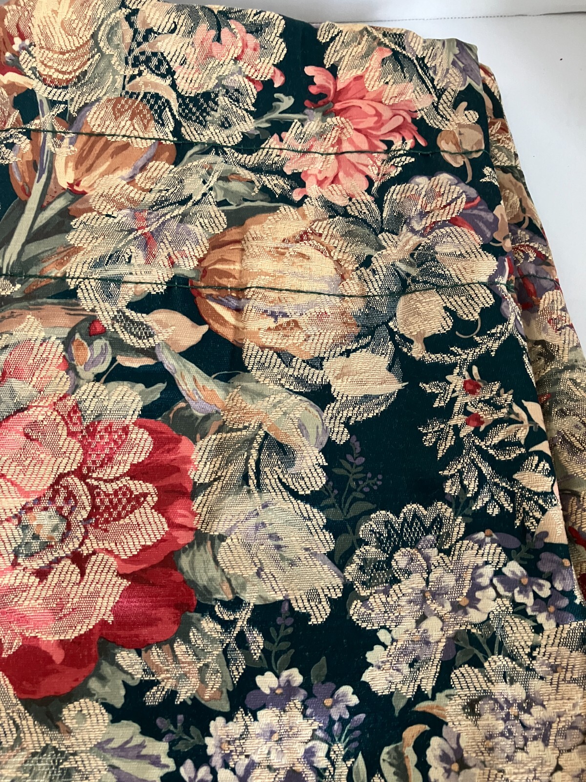Damask Style Draperies set of 2- Vintage? Each one Measures 100″ X 18″ Unbranded