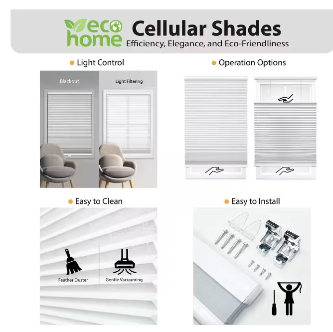 White Cordless Eco Polyester Honeycomb Cellular Shade 32in. W x 84in. L